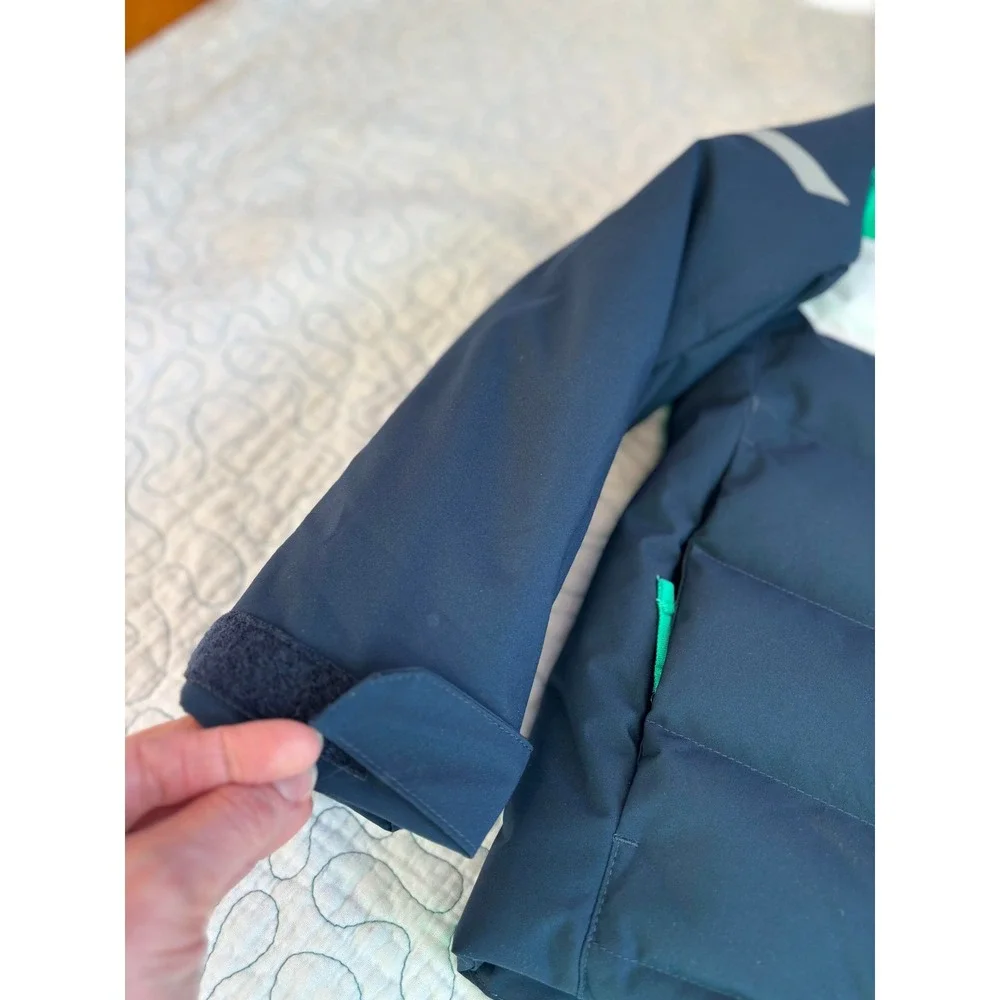 Helly Hansen Kids Puffer Ski Jacket Navy Green White‎ Hooded Coat Size 4 NWOT